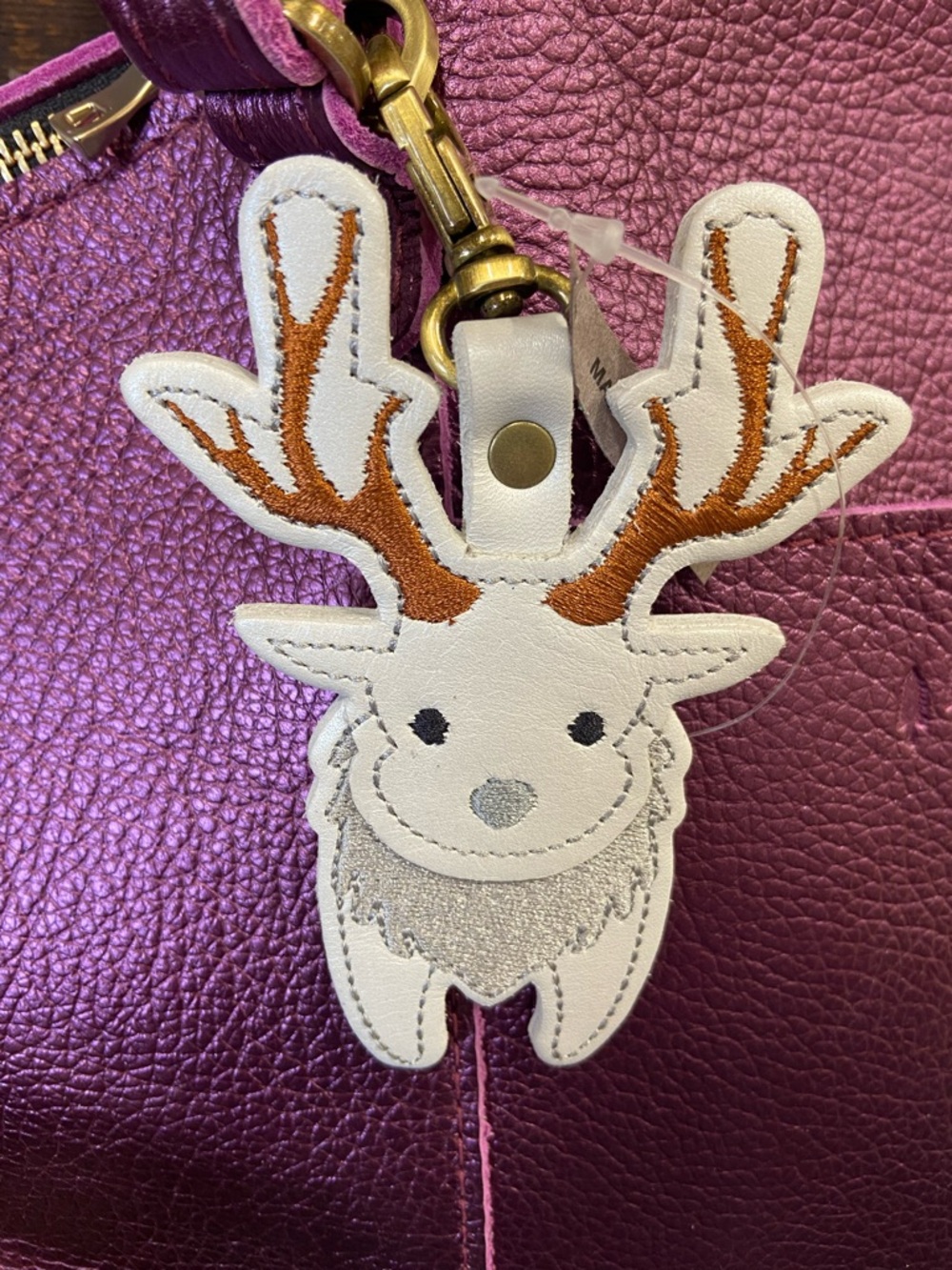 Portland Leather White and Brown Deer Bag Charm Bag Flair - NEW